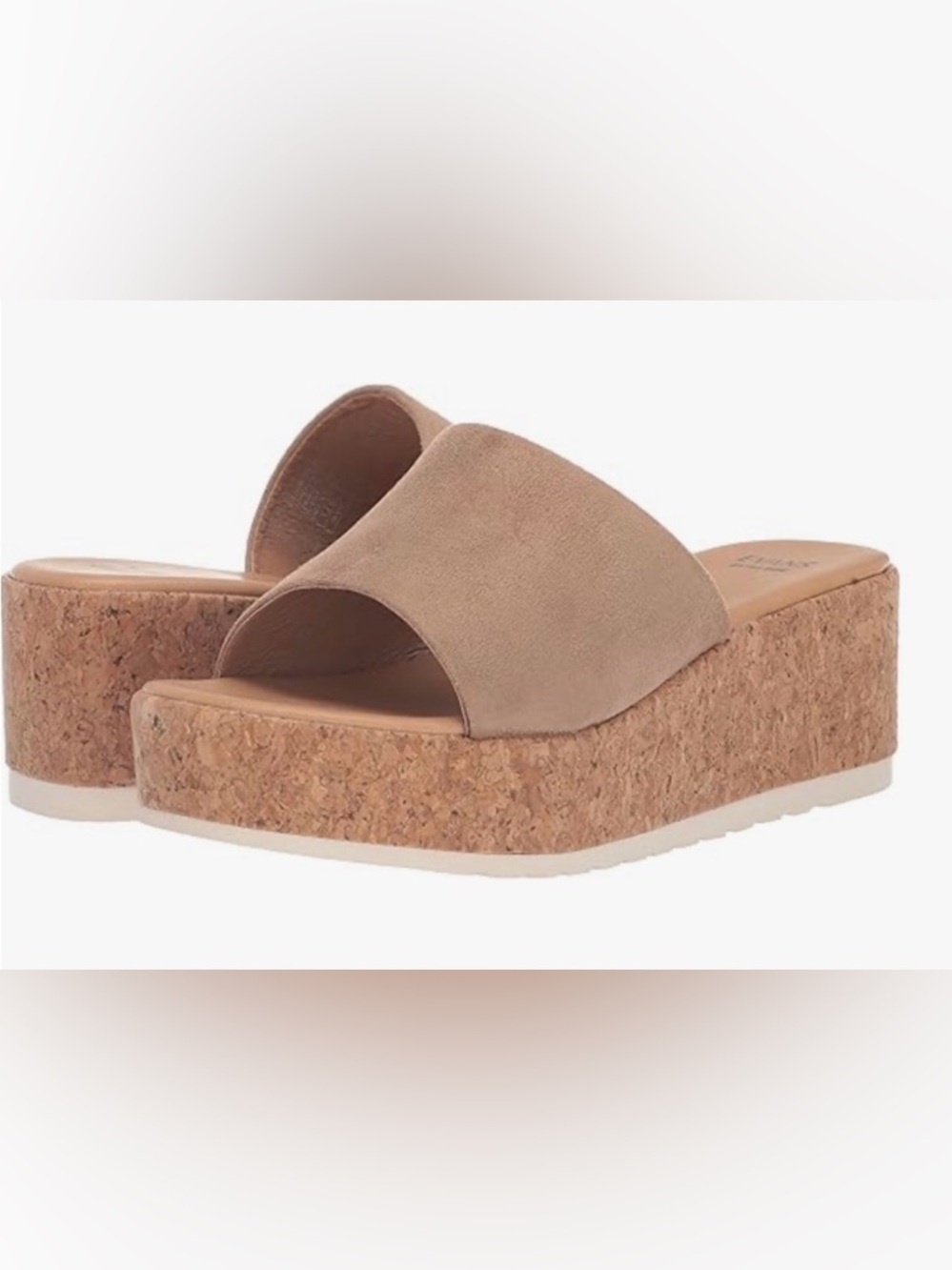 Cork Tan Light Brown Platform Wedge Sandals Slide Size 9 LIKE NEW Vacation Beach